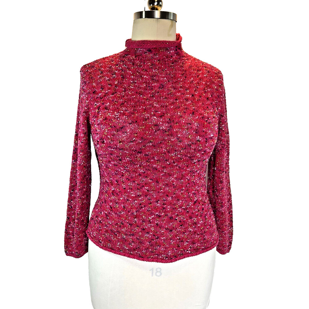 Women's L Coldwater Creek Sweater Mock Turtleneck Marled Fuschia Pink Long Sleev